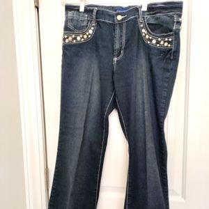 Women's blue jean with studs in front and back